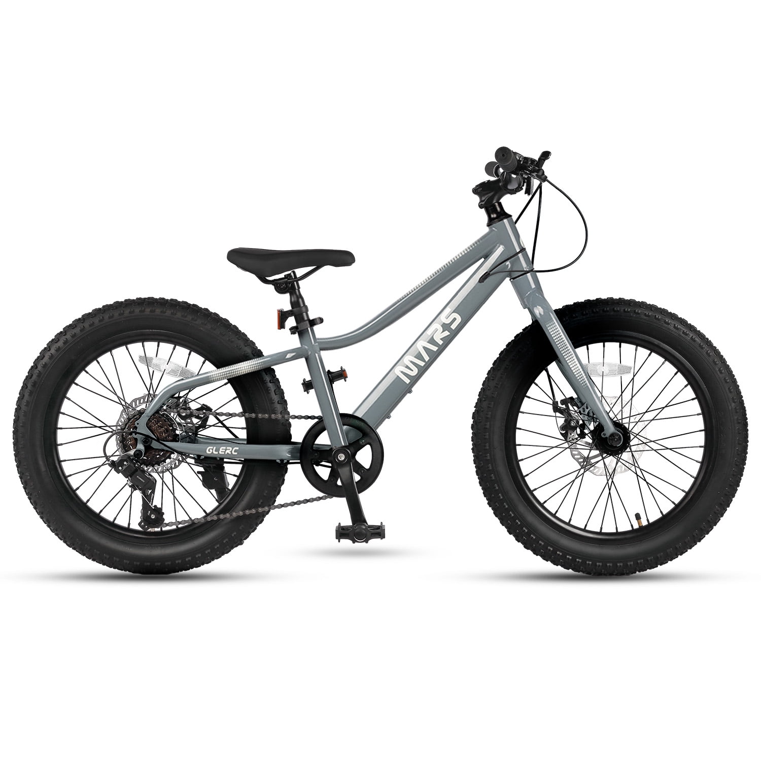 Glerc Mars Kids Mountain Bike, 20 Inch Fat Tire Bike for Teen Ages 6-12 Year Old, Bicycle with 2.8-Inch Wide Tires and 6 Speed Drivetrain,Gray