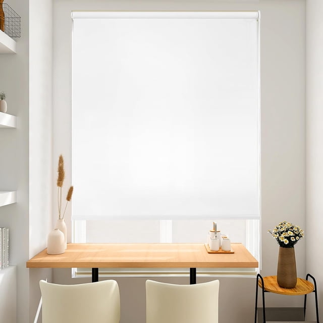 Persianas para Ventanas sin Taladro ,Persiana Enrollable Blackout,Persianas Enrollables para Ventana,Cortinas Blackout,Poliéster,para Hogar y Oficina,Blanco