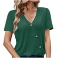 thumbnail image 4 of Tops de Color Sólido para las Mujeres, Botón de Cuello en V de Manga Corta, Top de Moda Casual para las Mujeres, 4 of 9