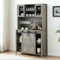 thumbnail image 3 of Kojooin 70" Tall Farmhouse Coffee Bar Cabinet, Sliding Barn Doors Wine Bar Cabinet with Storage Shelves, Hutch Cabinet with 6 Bottle Wine Rack and 12 Stemware Slots for Kitchen, 3 of 6