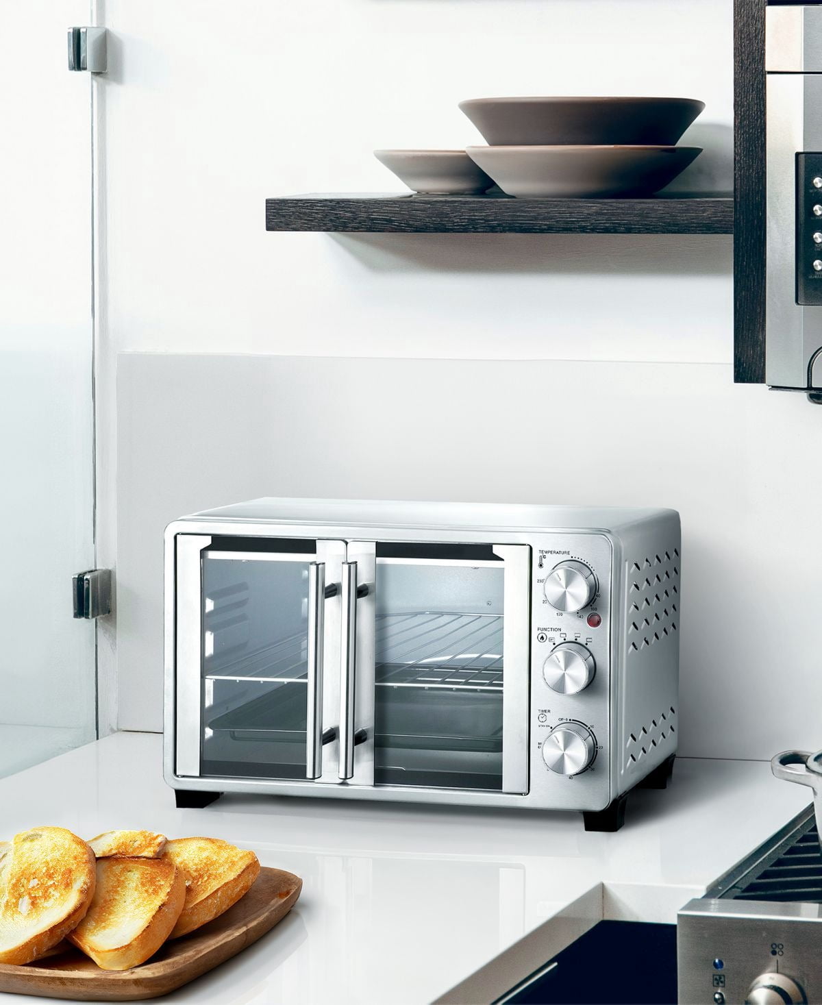 25 Quart French Door Multi-Function Electric Toaster Oven with Rotisserie Set, Stainless Steel Countertop Oven with 10 Cooking Functions