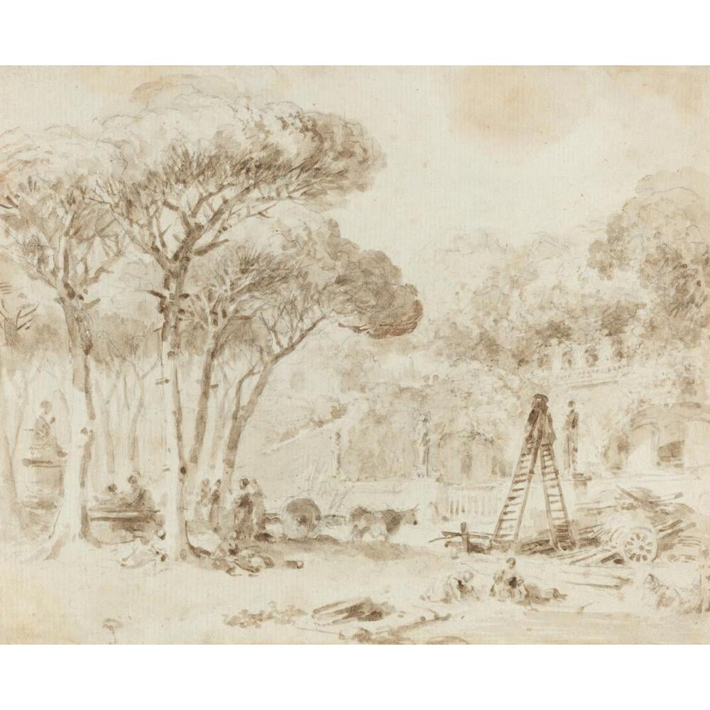 Jean-Honoré Fragonard 14x12 Black Modern Framed Museum Art Print Titled - Gardens of an Italian Villa (Villa Medici) (1773-1774)