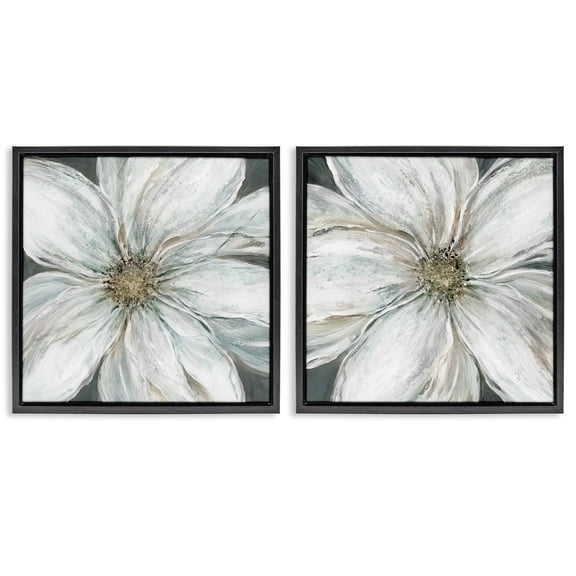 Stupell Industries Soft White Blossoms Closeup 2 Piece Black Framed Floater Canvas Set, design by Carol Robinson