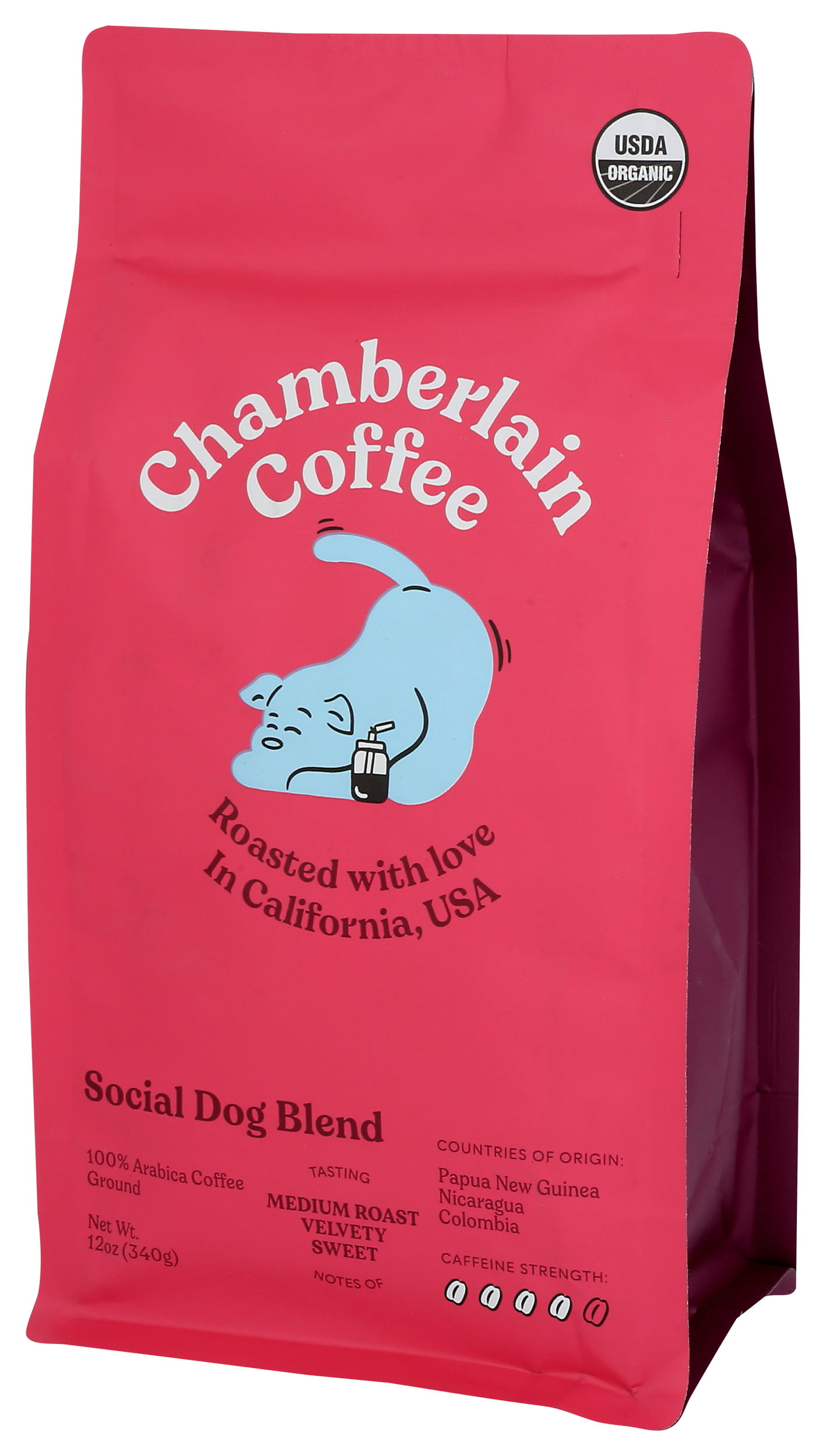Chamberlain Coffee, Social Dog Medium Roast Grounds Bag, 12 oz 