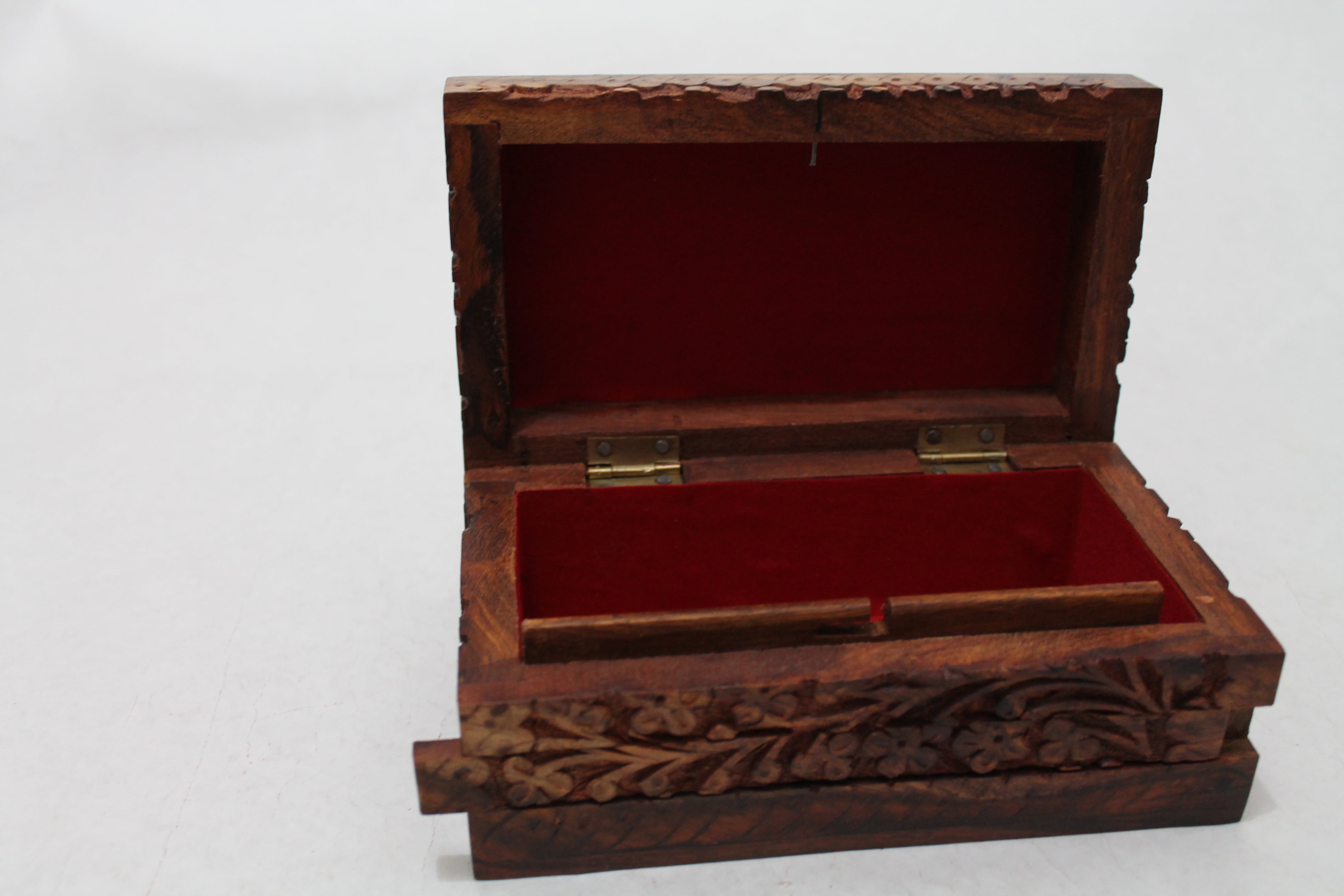Valentine's Day Gift Hers Wooden Precious Stone Box Special Day Lovely Gift Jewelry Accessories Box with Secret Lock Child Resistant Hand Carving Floral Designs 6'x4'x3'