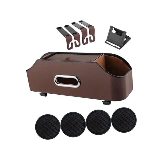 Organizador de reposacabezas para asiento de SUV de coche, estuche de pañuelos de cuero PU, portavasos elegante para Marrón
