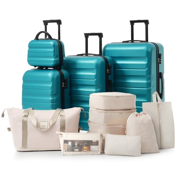 【LuckyNote】4-Piece ABS Hardshell Luggage Set with Expandable Duffel Bag & 8-Pc Packing Cubes, Lightweight Suitcases with Spinner Wheels