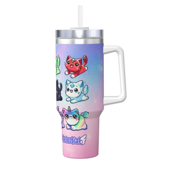 Aphmau 40 OZ Ice Bully Cup with Handle Straw, Double Wall Stainless Steel Tumbler Travel Coffee Cup with Lid, Insulation and Cooling Cup for Birthday Present