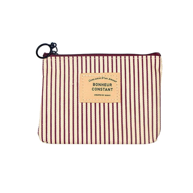 Lubelski Mode Toile Femmes Mini Portefeuille Pochette Rayures Grille Sac de Rangement Porte-Cartes Sac à Main