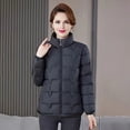thumbnail image 3 of Women Cotton Jacket Stand Collar Long Sleeve Solid Color Zipper Closure Autumn Winter Cotton Coat Thickened Quilted Outwear, 3 of 8