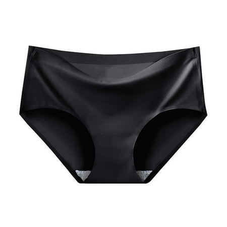 Discount Bonanza  Ice Silk Seamless Underwear  Thin Cotton Breathable  Sexy Mid Waist Triangular Pant Head  Women s Summer  Comfortable Seamless Briefs  Womans Plus Size Tops | Black M  Sopatenor
