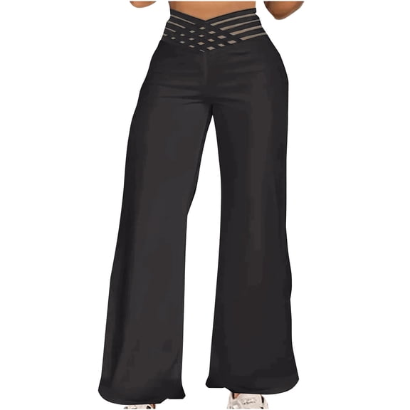Women Brunch Pants for Women Loose Fit Cut Out Eyelet High Leg Flared Wide Leg Straight Leg Plain Long Bootcut Leg Summer Fall 2026 Soft Comfy Clothing