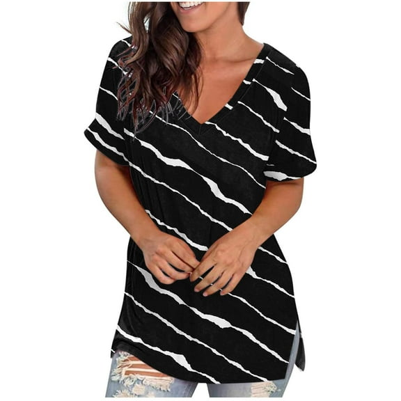 Viikei Women's Plus Size Short Sleeve Printing O-Neck Loose T-Shirt