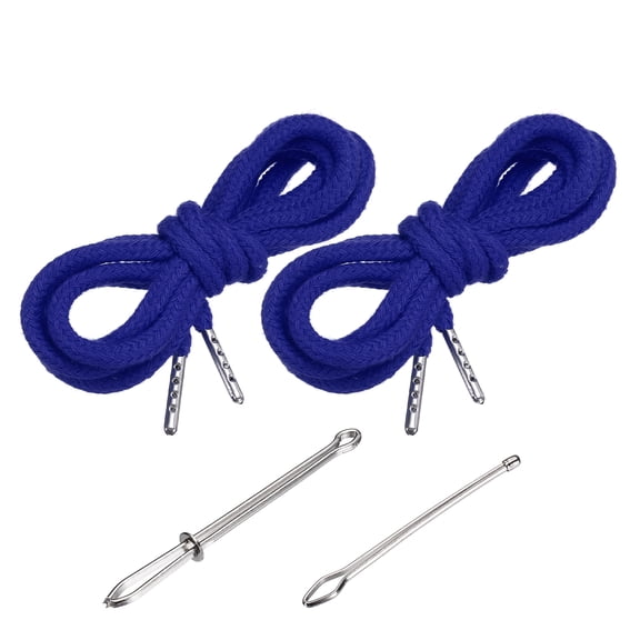 Uxcell 51 Inch Drawstring Cords, 2pcs Replacement Draw Strings with 2pcs Easy Threaders for Shorts Pants Jackets Coats Sweatpants Hoodie, Dark Blue