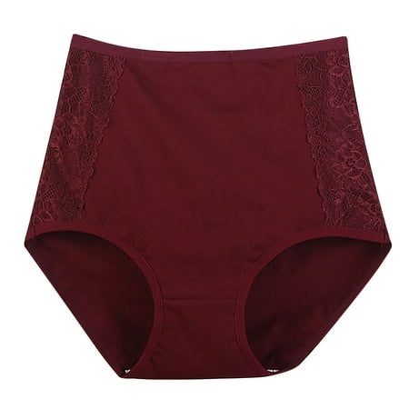 EQWLJWE Womens High Waisted Cotton Underwear  Solid Color Postpartum Panties Soft Breathable Full Coverage Stretch Panty Wine XL