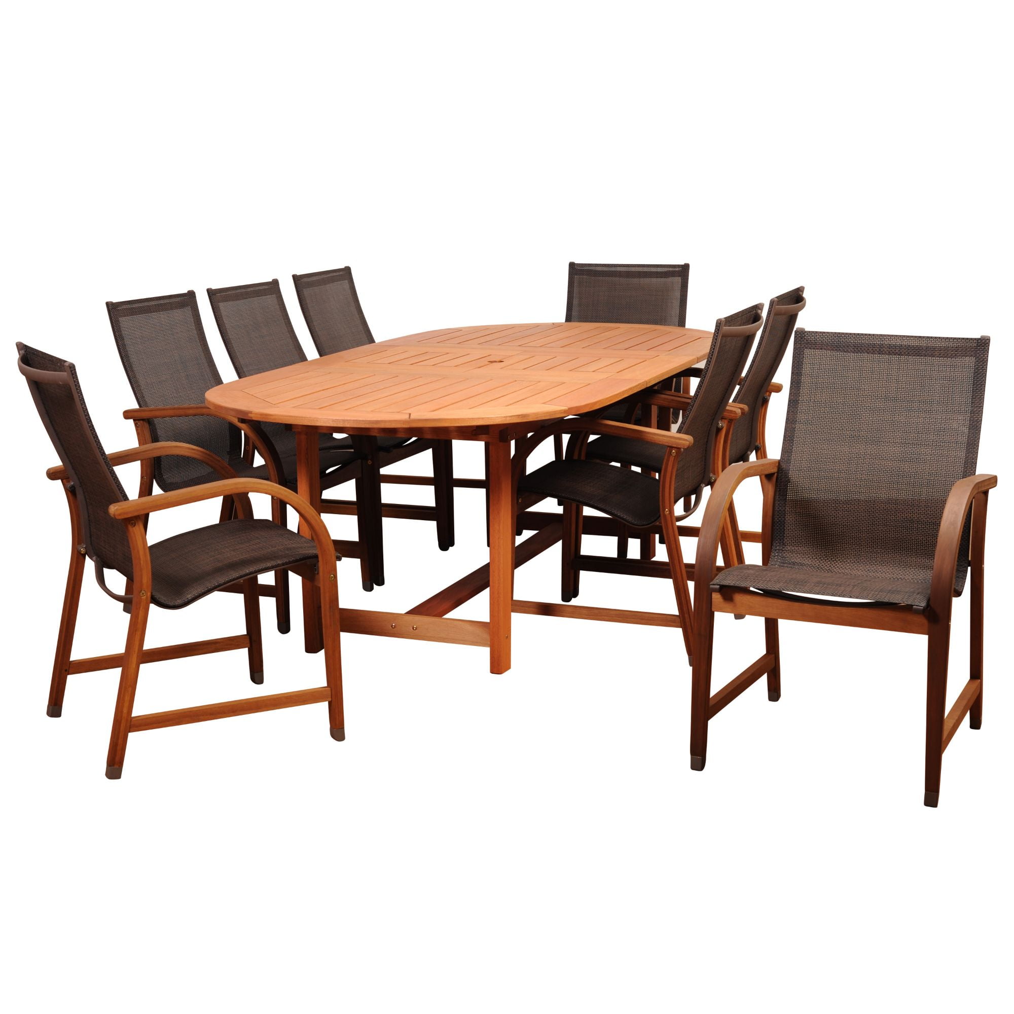 9-Piece Brown Bahamas Eucalyptus Extendable Oval Outdoor Furniture