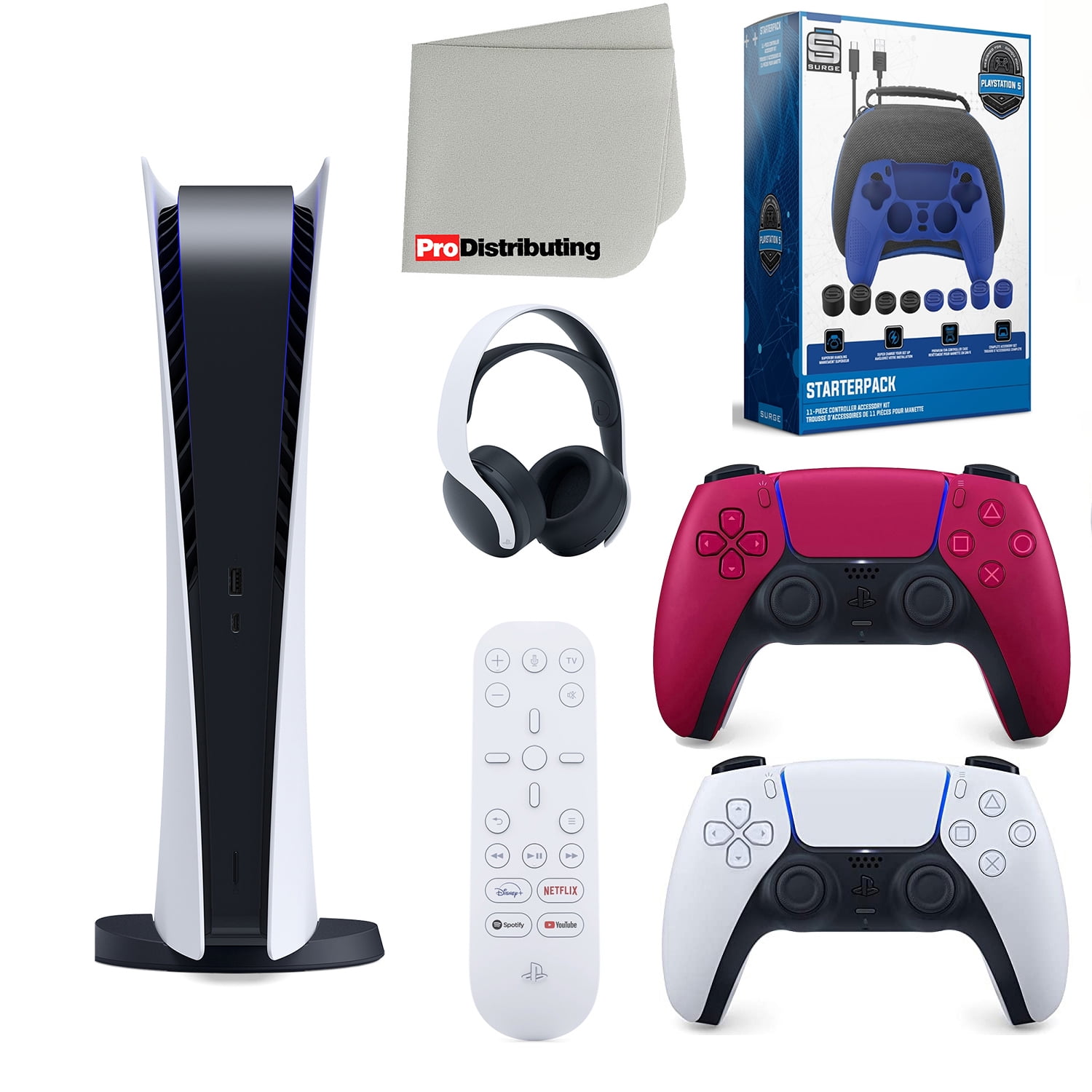 Sony Playstation 5 Digital Version (Sony PS5 Digital) with Cosmic Red Extra  Controller, Headset, Media Remote, Accessory Starter Kit and Microfiber 
