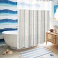 thumbnail image 6 of No Hook Shower Curtain, Modern Simple Art Shower Curtains for Bathroom with See Through Top Window, Blue Vertical Stripes Pattern Beige Waterproof & Washable Bath Curtain Stall 48"x72", 6 of 9