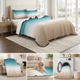 thumbnail image 6 of Twin Quilt Set 68''x86'', Teal Beige Ombre Cream Lightweight Bedspread Coverlet Set with 2 Pillow Shams, Modern Turquoise Abstract Art Breathable All Season Quilt Bedding for Dorm/Bedroom, 6 of 9