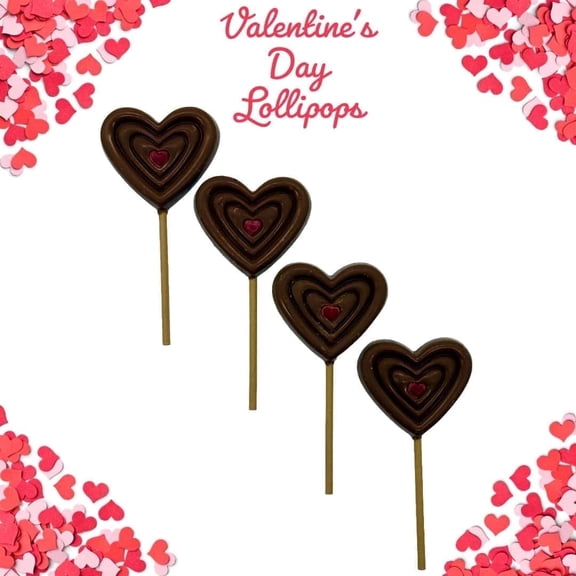 Valentine's Day Milk Chocolate Lollipops Gift Set, Quantity 4, Red Center Heart