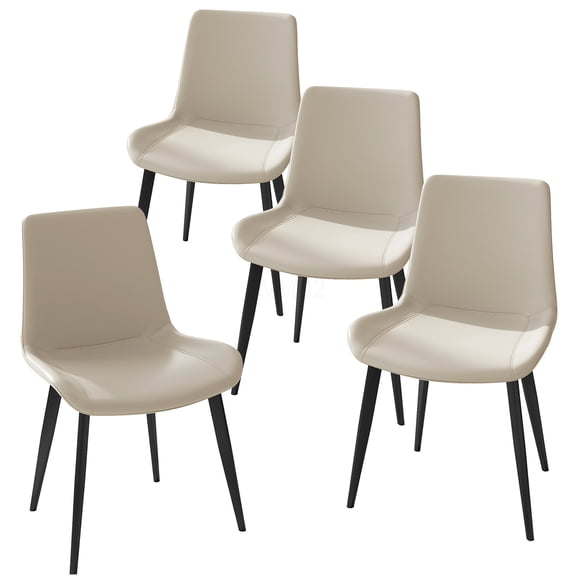 Cream Modern Upholstered Dining Chairs Set of 4, Faux Leather Kitchen Chairs with Sturdy Metal Legs