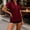 Wine, variant on Sevevn Women's V Neck Button Down Short Sleeve Blouse Casual Loose Fit Eyelet Embroidery Tunic Tops Green M