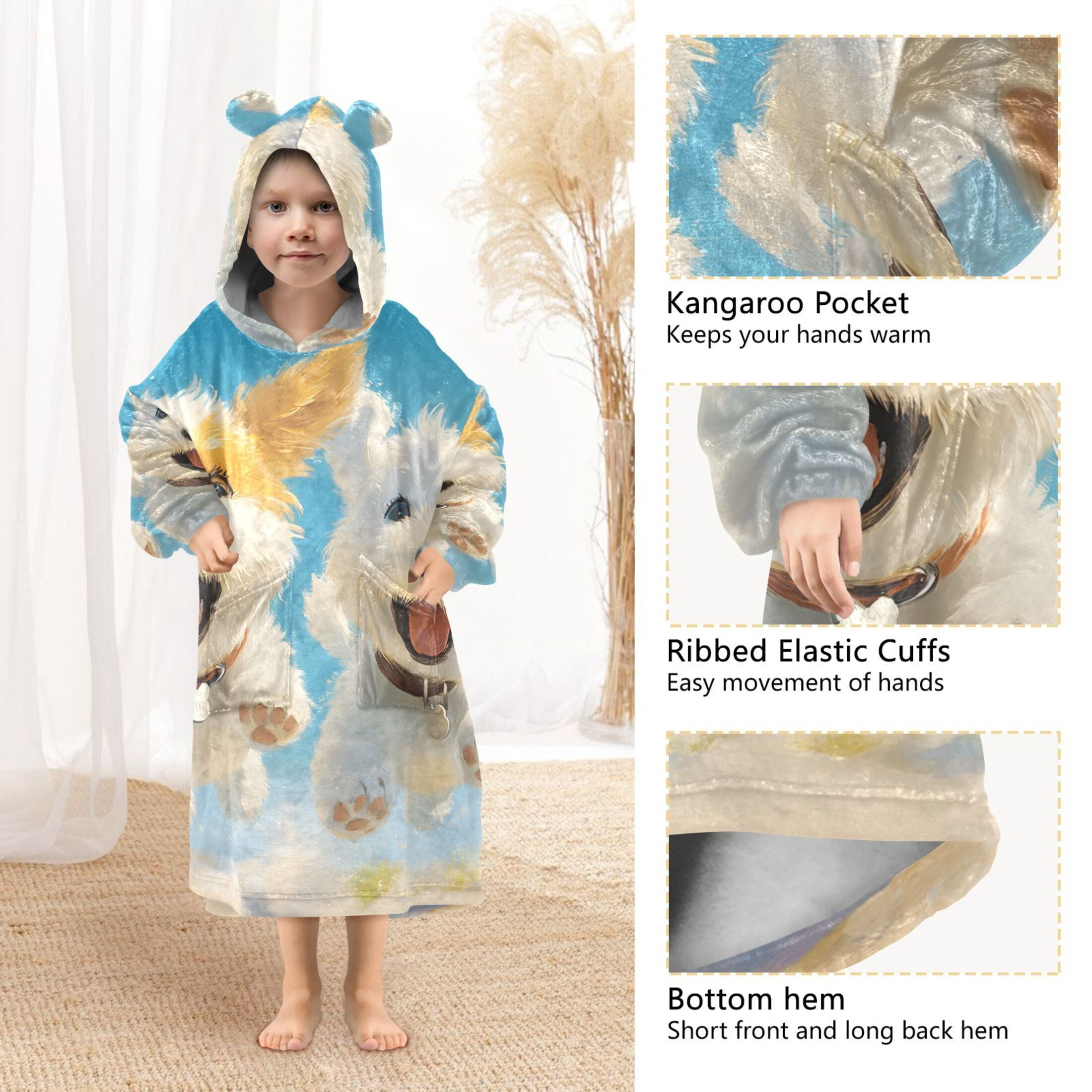 joogoo Wearable Blanket Hoodie for Kids Funny Cute Dogs and Sky Flannel Oversized Sweatshirt 3-14 Years M