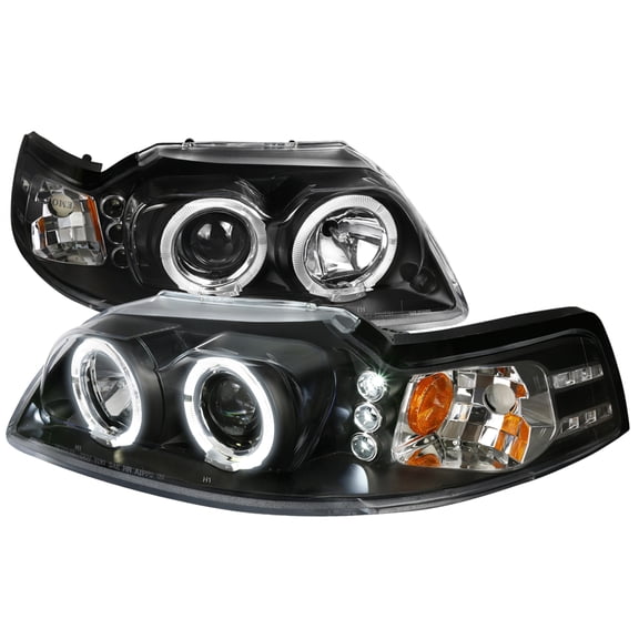Dual Halo Projector Headlights (Black Housing/Clear Lens) Made for and Compatible with 1999-2004 Ford Mustang