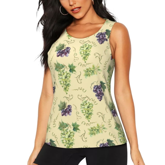 Fotbe Green And Purple Grapes Blusas Sin Mangas para Mujer – Estilo Casual, Corte Suelto, Slim-Fit, Cuello Redondo Deportivo, Tops de Verano para Gimnasio y Yoga-XX-Large