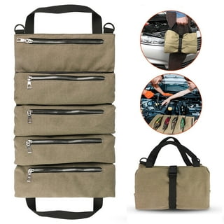 Tool Roll Up Bag, Canvas Multi-Purpose Roll-Up Tool Organizer, Tool Bag  Organizer with 5 Tool Pouches for Car Motorcycle-Jeep Gifts For Men Green 