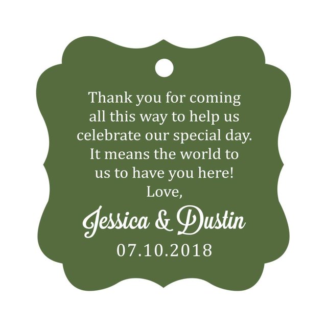 Darling Souvenir Custom Wedding Thank You Message Gift Tags Personalized Party Favor Hang Paper Tags-Olive Green-100 Tags