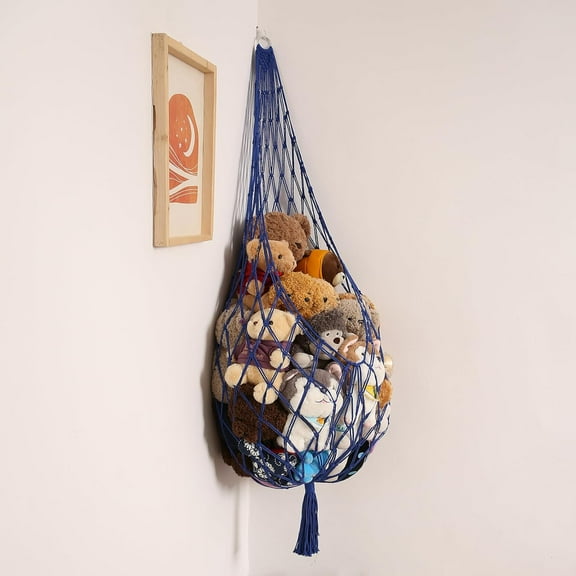 Stuffed Animal Storage Organizers Corner Hanging Ne 60" L Stuffy Animal Hammock Macrame Toy Display Plush Toy Holder Wall, Kid Bedroom Decor Boho Nursery Playroom Organizer 60" L