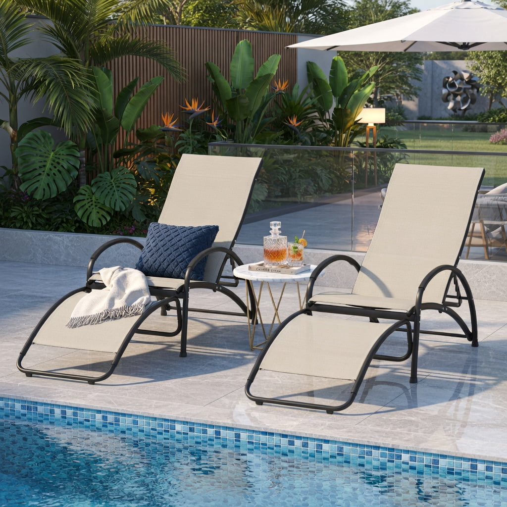 Hommoo 2-in-1 Aluminum Rocking Lounge Chair, 4-Position Adjustable Backrest, Weather-Resistant Patio Chair for Porch, Poolside & Balcony, Beige