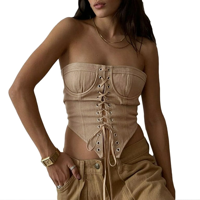 Douhoow Women Tube Top Summer Slim Vest Drawstring Sleeveless