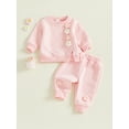thumbnail image 2 of Baby Girl 2Pcs Fall Outfits Long Sleeve 3D Flower Split Tops + Pants Set Toddler Clothes, 2 of 5