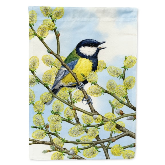 Carolines Treasures ASA2156GF Eurasian Blue Tit on a branch Flag Garden Size  Small multicolor