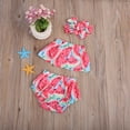 thumbnail image 2 of Bagilaanoe 3pcs Newborn Baby Girl Short Pants Set Watermelon Print Off Shoulder Crop Tops + Shorts Bottom + Headband 6M 12M 18M 24M Infant Casual Summer Outfits, 2 of 8