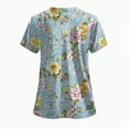 thumbnail image 4 of TOWED22 Holiday Scrub Tops for Women Short Sleeve Vneck Stretchy Nurse Workwear Uniforms Cute Printed 2 Pockets Scrub Shirt(Blue,XL), 4 of 6