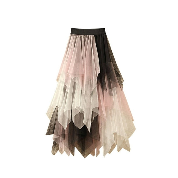 Women's Layered A-Line Tulle Skirt Asymmetrical Midi Skirts Elastic Waist  Fairy Mesh Tutu Skirts Princess Half-Dress - Walmart.com