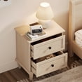 thumbnail image 3 of WAMPAT Farmhouse End Table with Charging Station, Rustic 2-Drawer Nightstand,Beige, 3 of 5