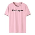 thumbnail image 2 of Men's T-Shirts Los Angeles Printed Letter tees Short Sleeved Loose Graphic Tees Dailywear Sports T-Shirt Pink M, 2 of 6