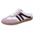 thumbnail image 3 of Women's Striped Canvas Slip On Sneaker Mules, Backless Casual Lace Up Flat Loafers Low Top Walking Shoes With Comfortable Cushioned Insole Durable Rubber Sole Everyday Wear,Light Purple 6, 3 of 6