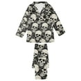 thumbnail image 6 of Womens Halloween Pajamas Theme Full Printed 2 Pc Cute Long Sleeve Pocket Button Down Lapel Shirts Loose Casual Pants Cute Cozy Fall Winter Silk Nightwear Relaxation Loungewear Sets Woman Grey M, 6 of 6