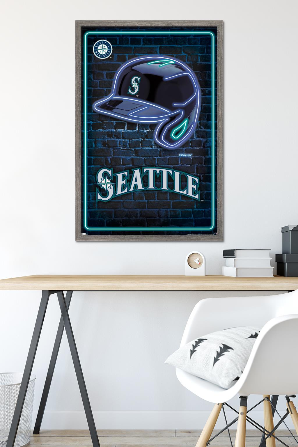 MLB Seattle Mariners - Neon Helmet 23 Wall Poster, 22.375" x 34" Framed