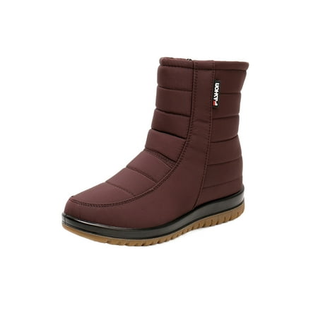 

Difumos Womens Breathable Side Zipper Snow Boots Casual Round Toe Plush Lined Boot Work Cold Weather Winter Shoes Brown 5