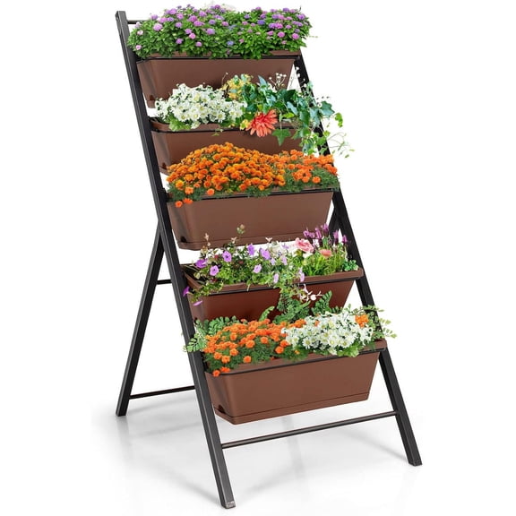 YYEAN 5-Tier Vertical Garden Planter, 5-Layer Raised Garden Bed with 5 Detachable Planter Boxes & Metal Frame, Indoor Outdoor Elevated Planting Containers for Flower Vegetables Fruit Herbs Brown