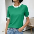 thumbnail image 5 of hoksml Women's Short Sleeve Crew Neck T-Shirt, Striped Trim Casual Tee for Everyday Wear, 5 of 7