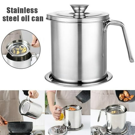 

Hopeup 1 Set 1.3L/1.8L Oil Strainer Pot with Lid Removable Fine Strainer Filter Residue Oil Filter Can with Base for Kitchen
