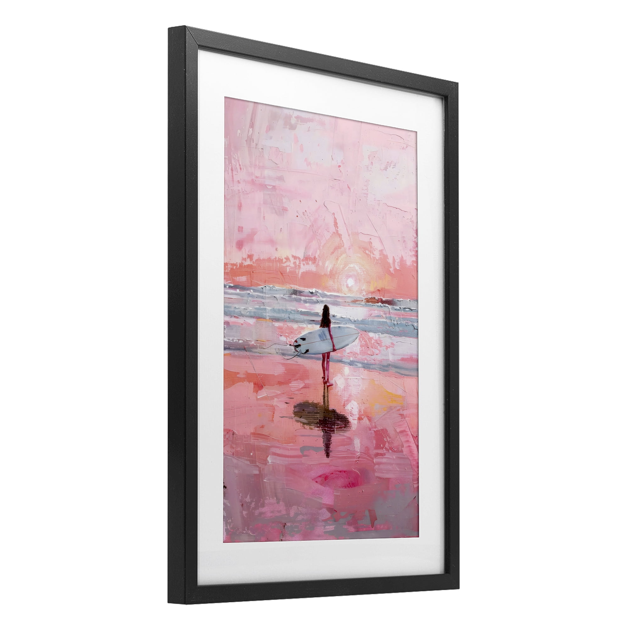 Stupell Industries Surfer at Pink Sunset Black Framed Print Under Glass, design by Creative Studio