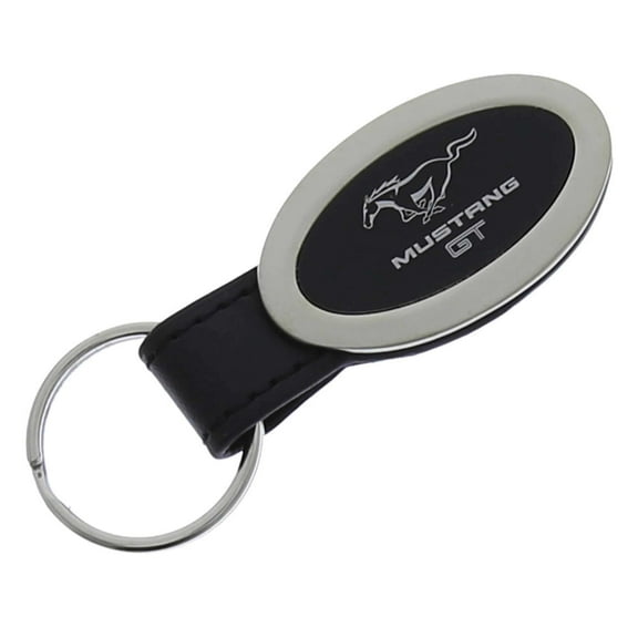 Au-TOMOTIVE GOLD Mustang GT Black Oval Leather Key Fob